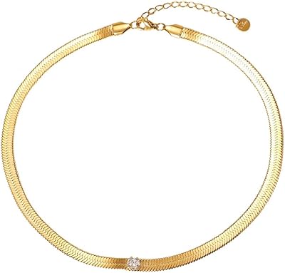 Collier chaîne serpent plaqué or 14 carats, collier ras du cou en zircon