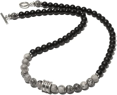 Collier court de perles en pierre naturelle, 8 mm, acier inoxydable, avec pendentif