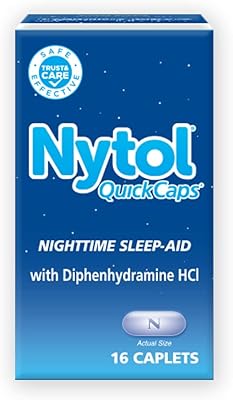 Gélules rapides d'aide au sommeil nocturne nytol avec capsules diphenhydrama ine hcl mg
