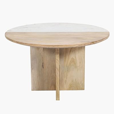Table basse home box en bois massif avec plateau rond en marbre