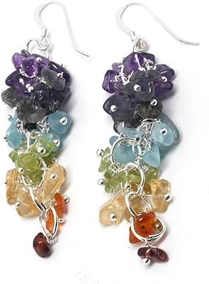 Rebuy boucles d'oreilles avec pierres précieuses 7 chakras, boucles d'oreilles en cristal, pierres