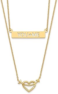 Collier à deux brins en or 14 carats poli de 0,8 mm, cœur