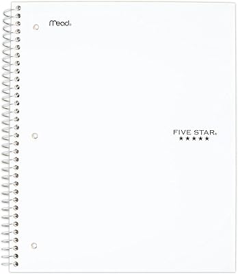 Cahier à spirales five star 5 sujets, papier large ligné, 10-1/2" x 8"