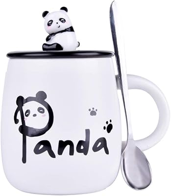 Tasse à café en céramique au design panda mignon avec couvercle et cuillère