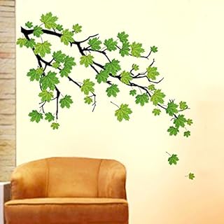 Sticker mural branche de feuilles d'automne vertes