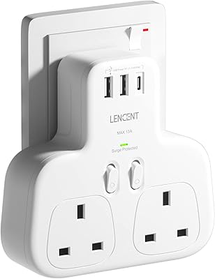 Adaptateur double prise avec usb c et 2 ports usb rallonge de murale