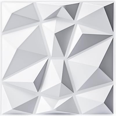 Panneau mural blanc kira decor 3d diamond design, taille 19,7" x 19,7", paquet