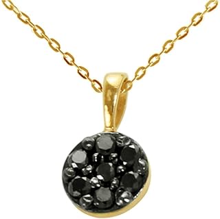 Collier solitaire avec diamants noirs naturels, 0,07 carat et or jaune 18 carats