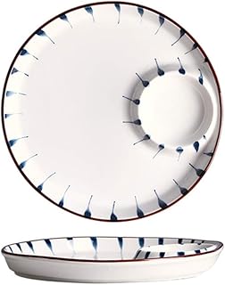 Platn 2 paquets créatif mignon peint à la main en céramique maison assiette alimentaire style japonais rond en céramique divisé sushi haltères blanc bleu chauffant plaque de four maison hôtel cuisine vaisselle. Diaytar Sénégal : Innovation digitale et prix attractifs