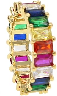 Bague de fiançailles en or rempli de bijoux de mode, baguette carrée arc-en-ciel