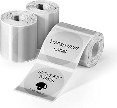 3 rouleaux de papier d'étiquettes thermique transparent rond fumimo m120/m110/m200/m220, papier thermique autocollant