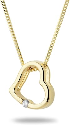 Bijoux collier femme diamant 0,01 carat avec pendentif cœur avec chaîne diamant solitaire brillant en or blanc/or jaune 18 carats / or 750. Diaytar : L'excellence du service, la douceur des prix