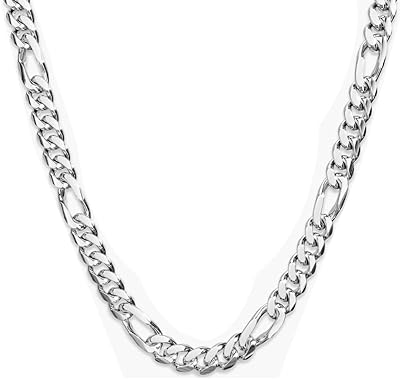 Chaîne figaro 5mm fine 14k or blanc collier femmes hommes bijoux solide monogramme
