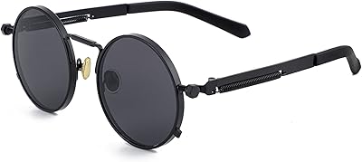 Lunettes de soleil rondes steampunk john lennon hippie avec monture en métal gothique