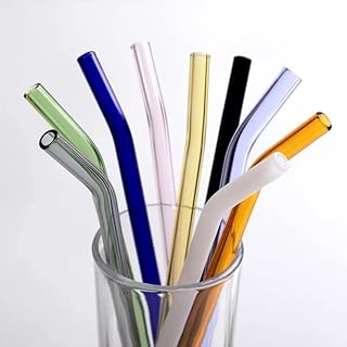 Pailles en verre transparent coloré réutilisables et écologiques dots (2 pièces avec nettoyant)
