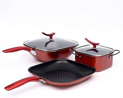 Ensemble de poêles professionnelles de forme carrée, couleur rouge, batterie de cuisine