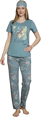Ensemble pyjama t-shirt et pantalon en coton turc pour femme avec masque