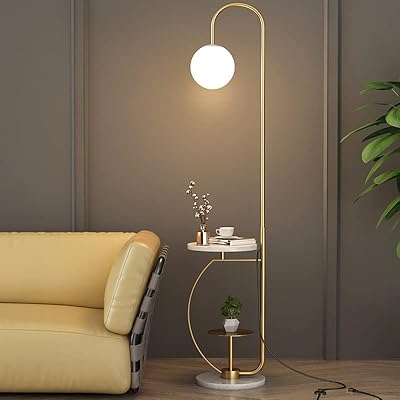 Lampadaire à arc à intensité variable en bois d'érable avec base réglable
