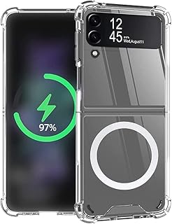 Une coque transparente pour samsung galaxy z flip 4 mag safe, avec un chargeur