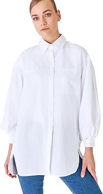 Chemise tissée à col de chemise standard surdimensionnée trendyol pour femme