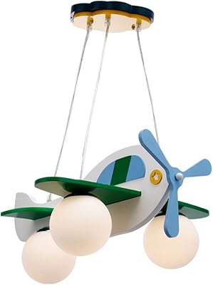 Lustre suspendu led en bois moderne, lustre design d'avion en bois pour garçons