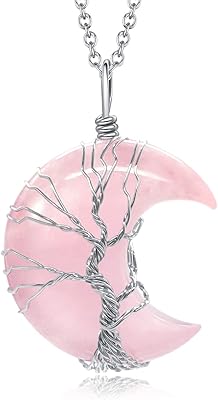 Collier en cristal avec motif arbre de vie en forme de lune