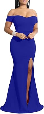 Robe de soirée formelle longue à épaules dénudées avec fente haute pour femme