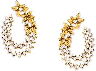 Boucles d'oreilles florales plaquées or antique 22 carats pour femmes par zaveri pearls