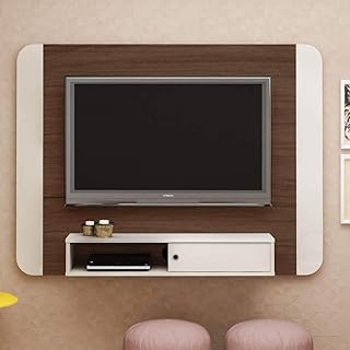 Panneau mural artly wave pour tv 50 pouces, coloris noyer avec blanc cassé