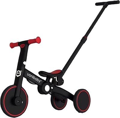 Tricycle 4-en-1 pour enfants gt-wheel avec poussée, équilibre et pédale (noir)