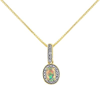 Collier pendentif diamant et opale africaine en or jaune 14 carats avec chaîne