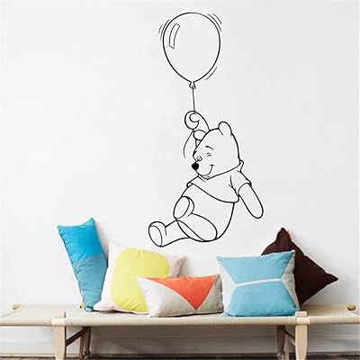 Sticker mural iod squeeze winnie l'ourson avec ballon, autocollant mural en vinyle ours