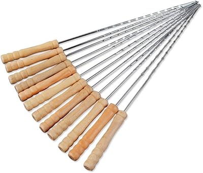 12 pièces aiguilles de brochette de barbecue autocollant en acier inoxydable avec manche