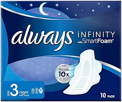 Serviettes hygiéniques always infinity night avec ailettes (taille 3), 10 pièces par paquet