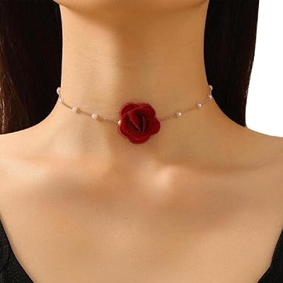 Collier ras du cou en perles de fleur de camélia, collier en dentelle