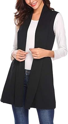 Manteau long sans manches de couleur unie pour femme, léger ouvert sur le devant