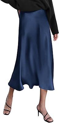 Jupe midi taille haute en satin uni avec fermeture éclair pour femme, jupes