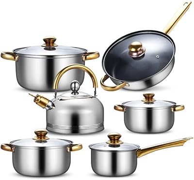 Ensemble de batterie de cuisine et poêles antiadhésives en acier inoxydable de 12