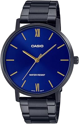 Montre analogique casio pour homme, cadran bleu et bracelet en acier inoxydable, modèle