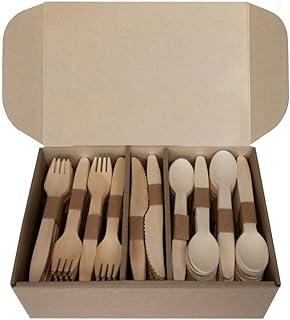 Couverts jetables en bois 240 pièces biodégradables 90 fourchettes en bois