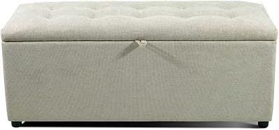 Banc de rangement capitonné en jacquard beige - grand 120 cm