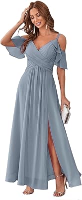 Robes de demoiselles d'honneur en mousseline à épaules dénudées pour femmes avec fente