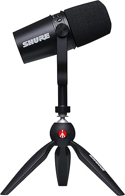 Microphone de diffusion shure mv7-k-bndl avec trépied manfrotto, conception dynamique innovante et durable
