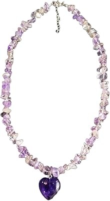 Collier en pierre d'améthyste brute naturelle avec pendentif en forme de cœur