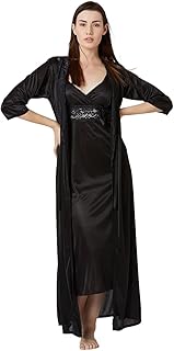 Nuisette longue en satin uni pour femme avec robe_ensemble de vêtements de nuit
