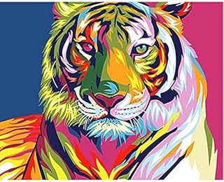 Une peinture murale acrylique colorée sans cadre avec un motif animal tigre que