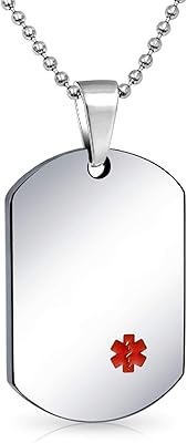 Bling jewelry unisexe personnalisation personnaliser identification médicale médecins alerte dog tag collier pendentif
