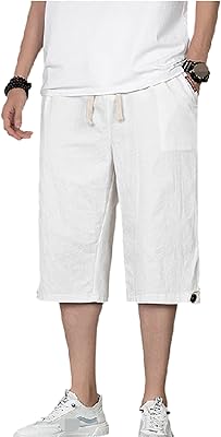 Short d'été ample surdimensionné en coton et lin pour hommes avec ceinture élastique