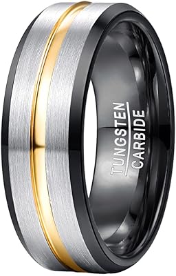 Bague de mariage fivavo en carbure de tungstène noir argenté de 8 mm