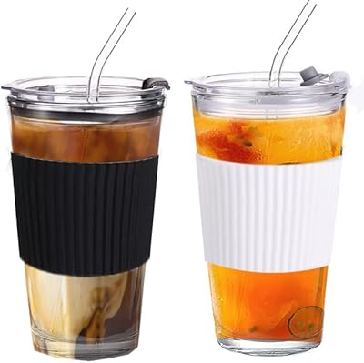 Tasse à café en verre avec paille, tasse à eau en verre
